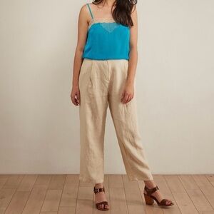 Filosofia Ella 100% linen beige high rise cropped pants, size XS Made in USA